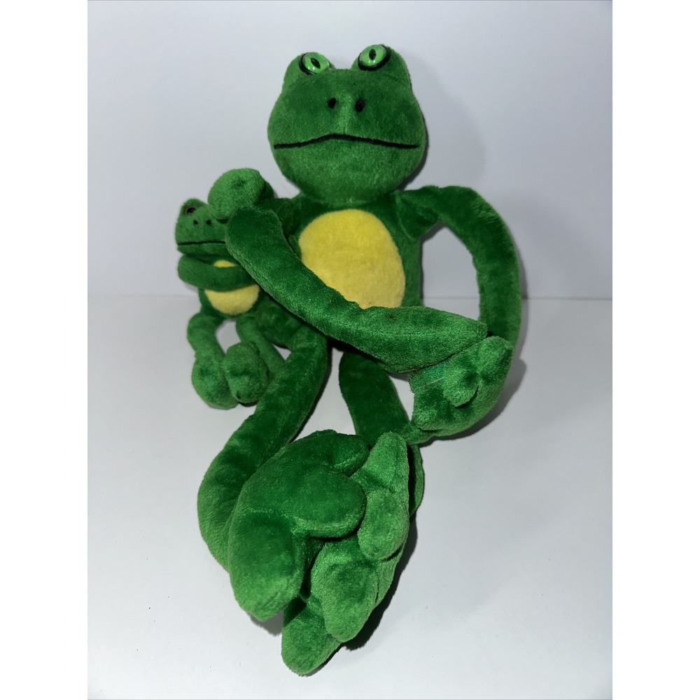 Vintage Fiesta Piggyback Pal 18" Frog w/Baby Solid Green Body With Yellow Belly